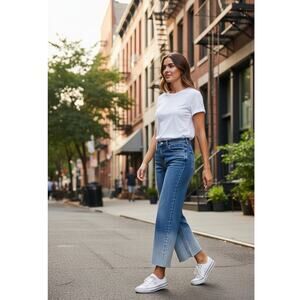 Talbots Wide Leg Crop Jeans High Waist Hoffman Wash Womens SZ 2